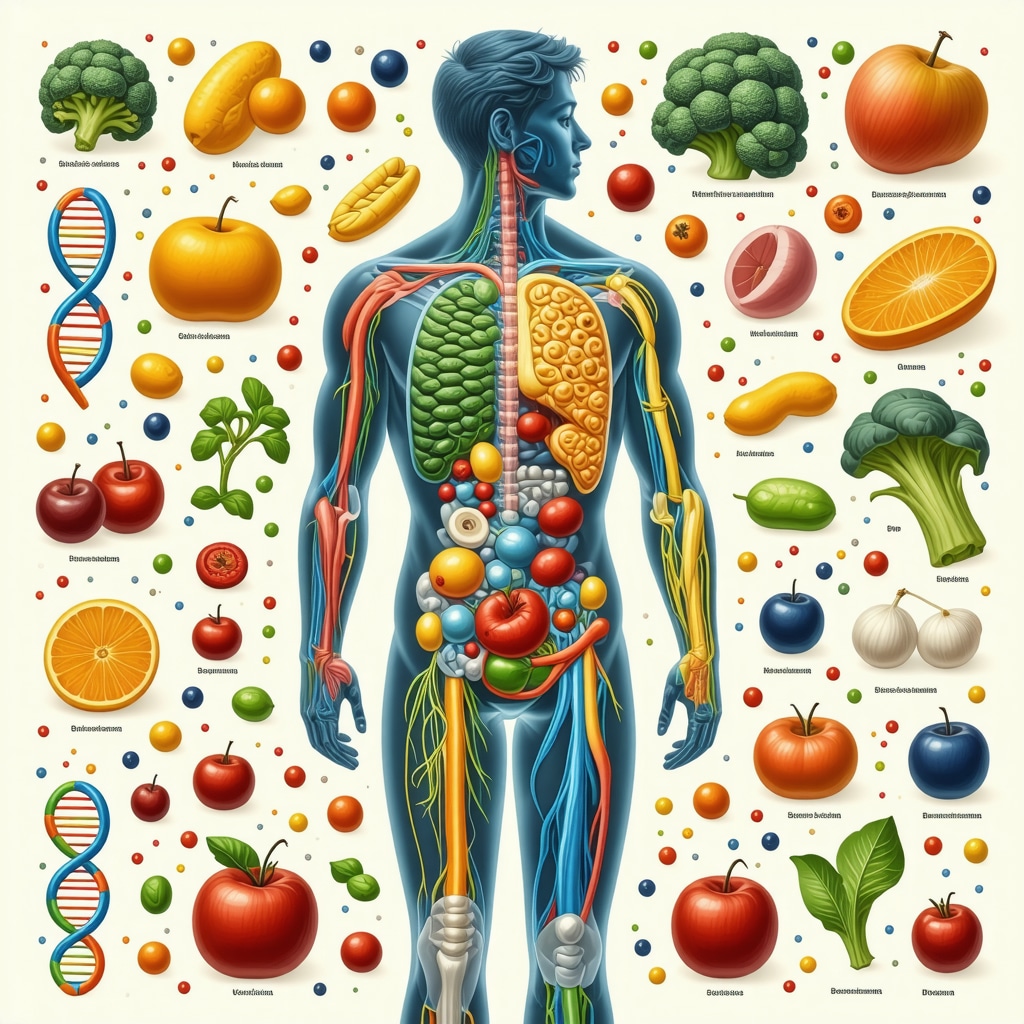 Illustration of personalized nutrition plan integrating genetic data and gut microbiome analysis for weight loss.