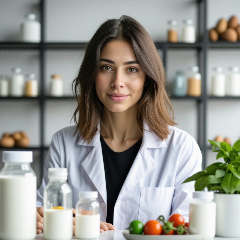 A nutrition expert reviewing tailored diet plans with medication bottles on a table, illustrating advanced weight management techniques.