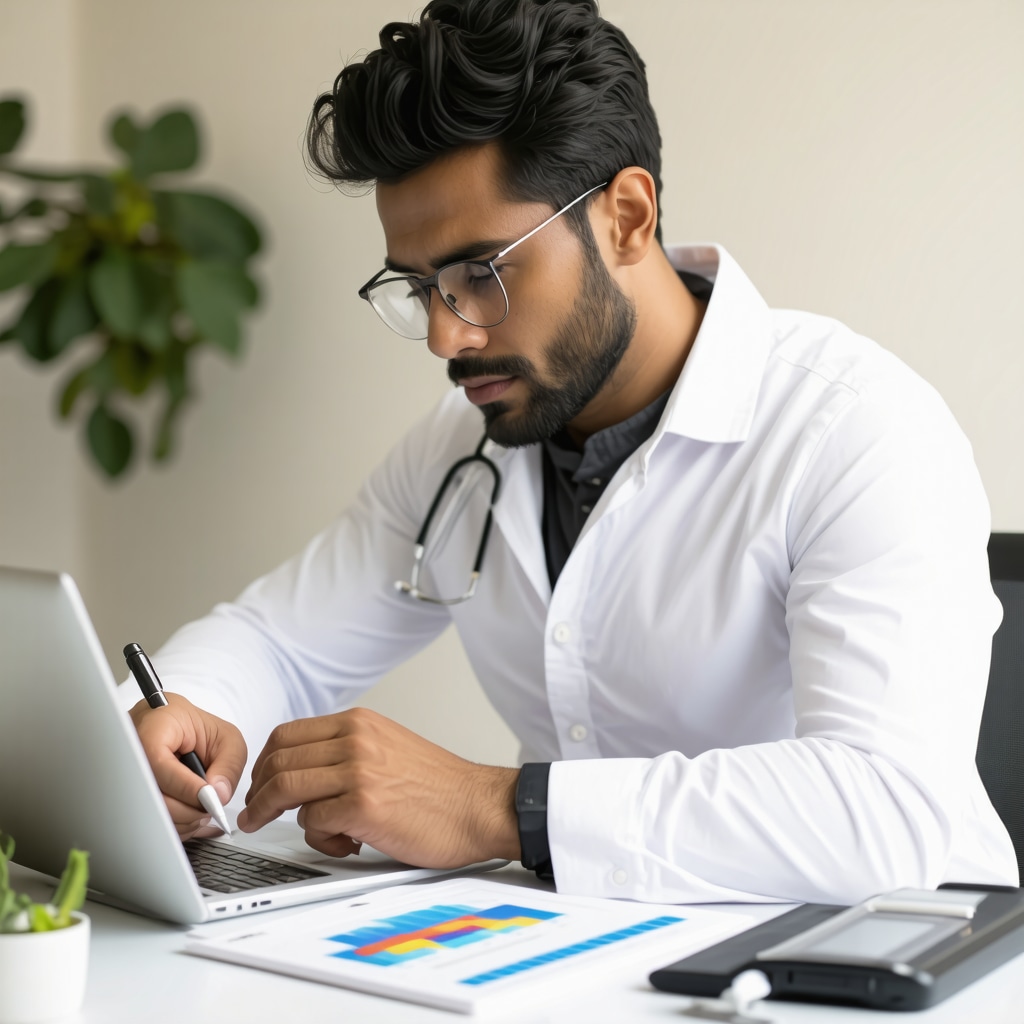 Nutritionist analyzing genetic data and sleep cycle charts for tailored weight loss plans