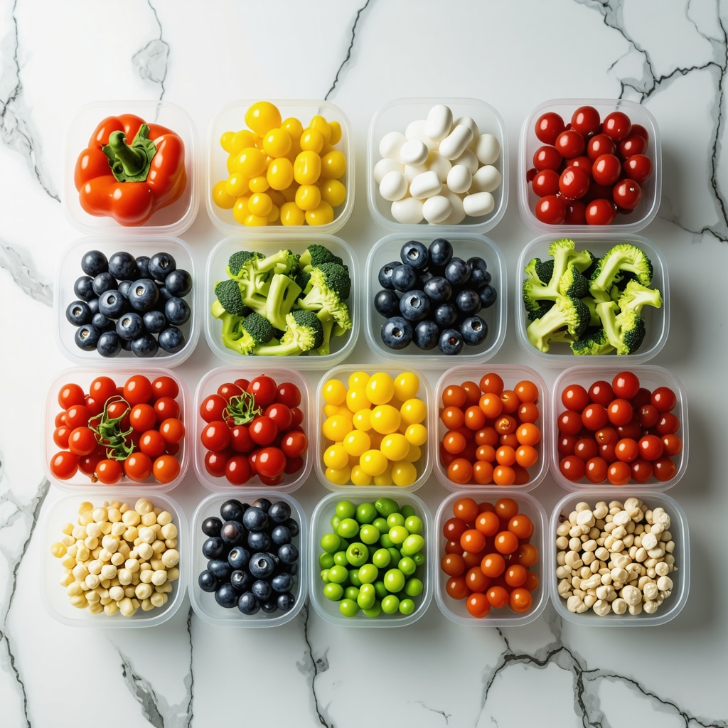 Colorful healthy meal prep with vegetables and lean proteins supporting medication efficacy.