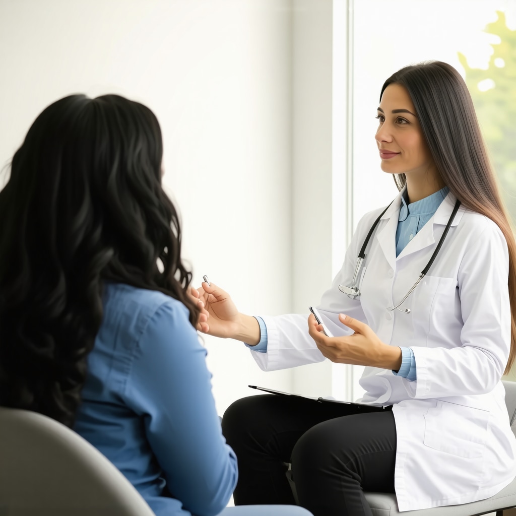 Doctor discussing weight loss strategies with patient in clinic.
