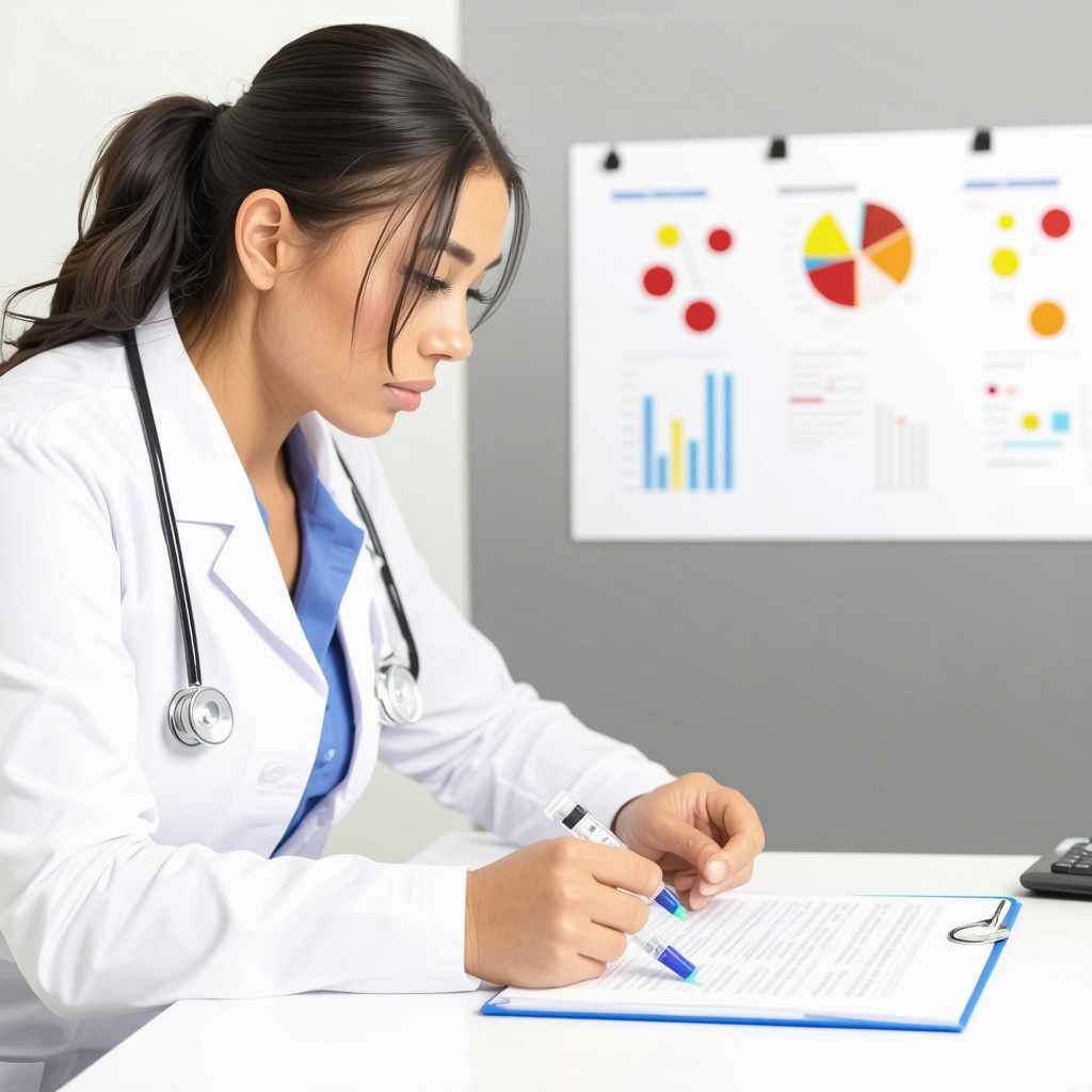 Doctor customizing injection plan with diet charts for weight loss.
