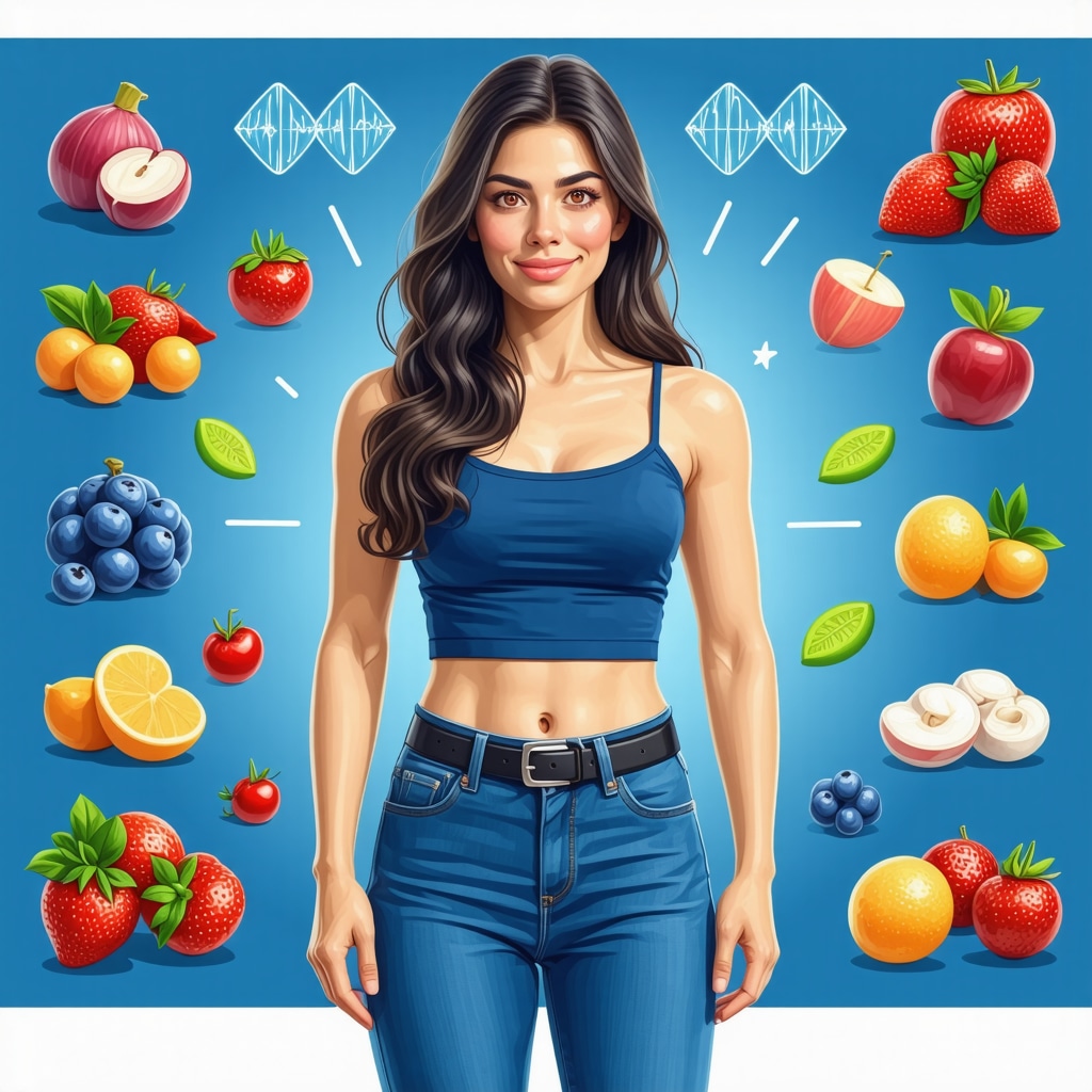 Graphic showing integration of genetic data, nutrition, behavioral analysis, and wearable devices for appetite suppressant optimization
