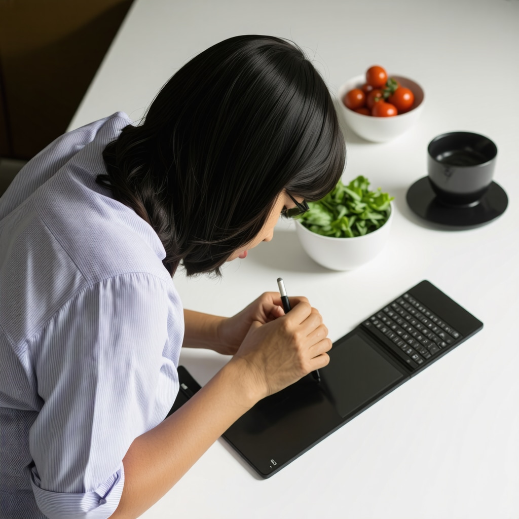 A person writing in a journal with healthy meal plans