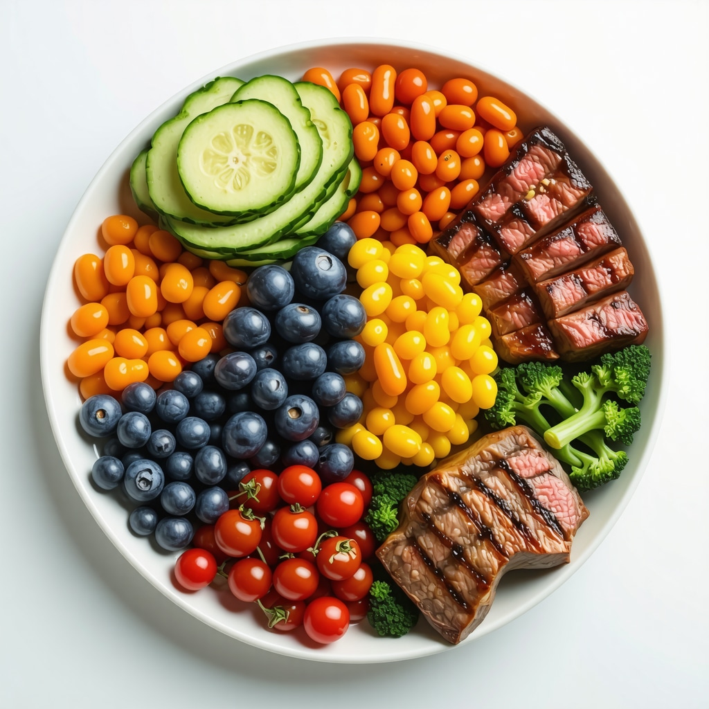 A vibrant plate of balanced, healthy foods supporting medication efficacy.