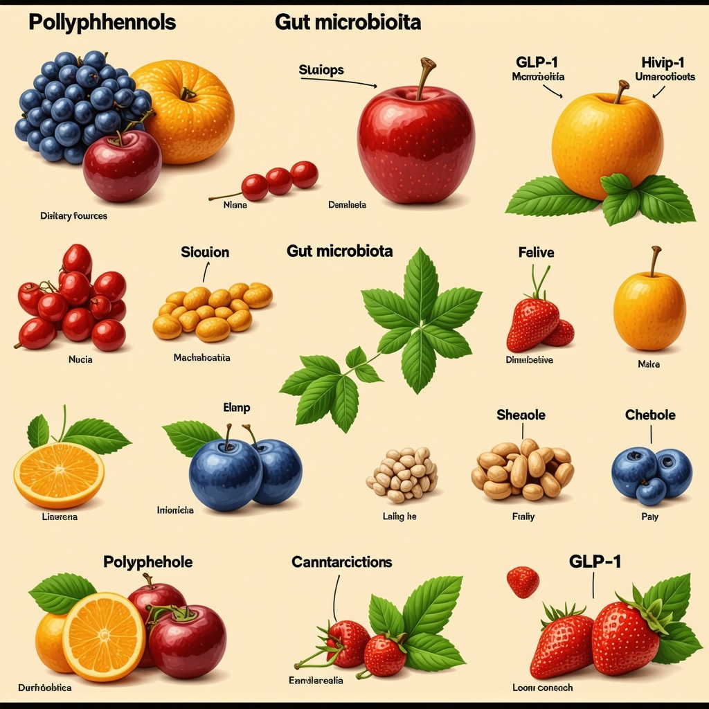 Diagram illustrating how polyphenols and gut microbiota enhance GLP-1 secretion for effective fat burning.