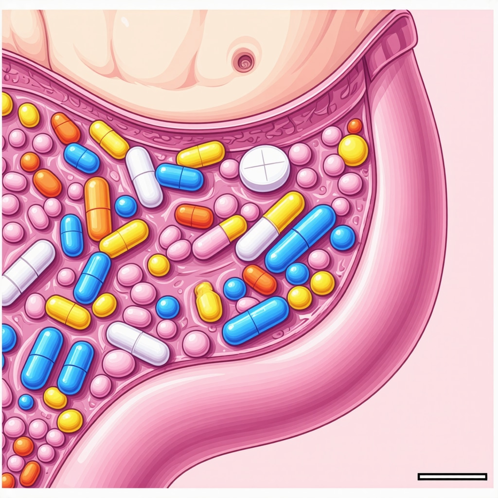 Illustration showing medication timing, gut bacteria, and metabolism for weight management