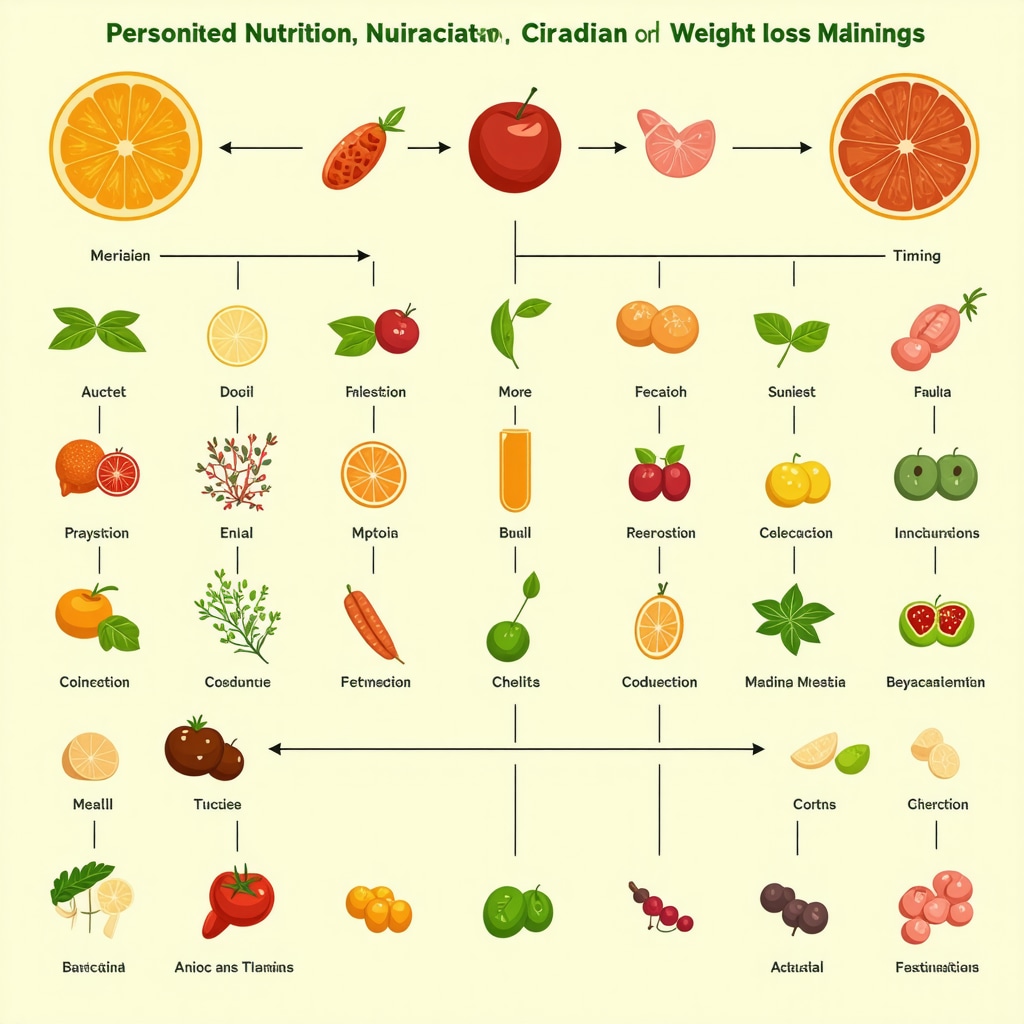Infographic showing personalized nutrition and circadian timing enhancing weight loss medication efficacy