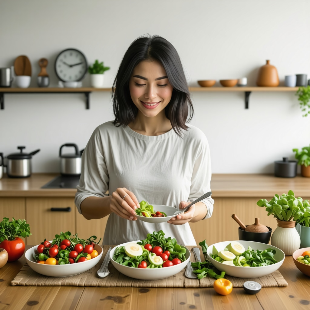 Person enjoying healthy meal plan during time-restricted eating window in modern kitchen.