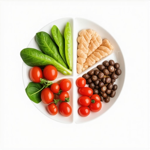 A colorful plate with vegetables, lean proteins, and healthy fats representing advanced diet strategies for semaglutide users.