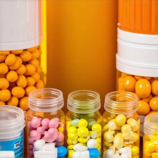 Balanced meal with medication bottles representing combined weight management strategies.