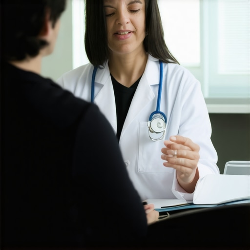 Doctor and patient discussing weight loss plan with diet and medication.