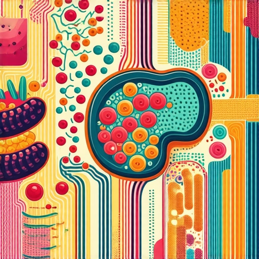 Illustration of gut microbiota with dietary fibers and probiotics highlighting their role in weight management.