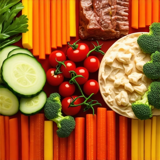 Colorful plate with vegetables, lean meats, and healthy fats for sustainable eating