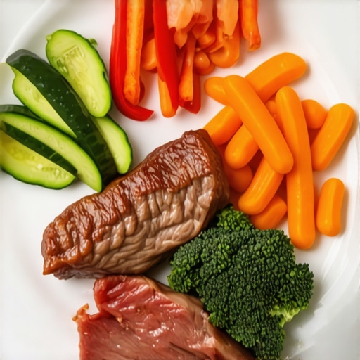 Plate with high-protein foods, vegetables, and healthy fats for weight loss