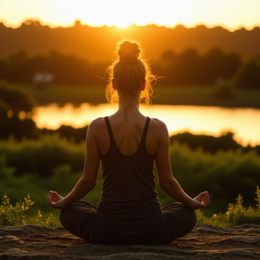 Person meditating outdoors at sunrise emphasizing the importance of sleep and stress reduction in GLP-1 effectiveness.