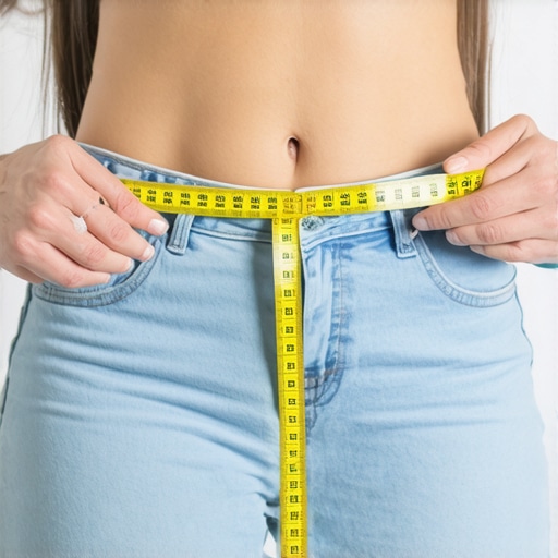 Person measuring waist to track weight loss progress