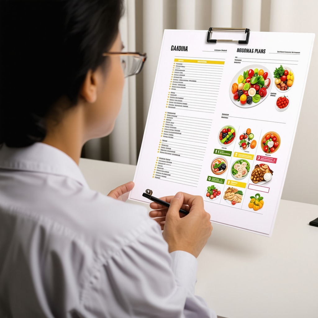 Individual analyzing meal and medication plans for sustainable weight loss.