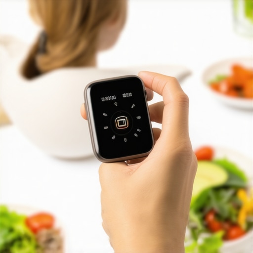 Individual tracking health data with wearable technology during diet planning.
