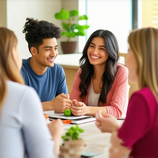 A diverse group of people consulting with a dietitian, discussing personalized nutrition plans.