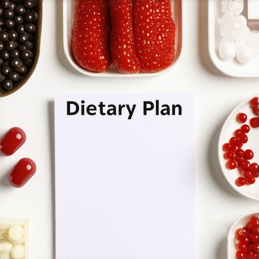 A customized diet plan with medications and healthy foods for weight management.