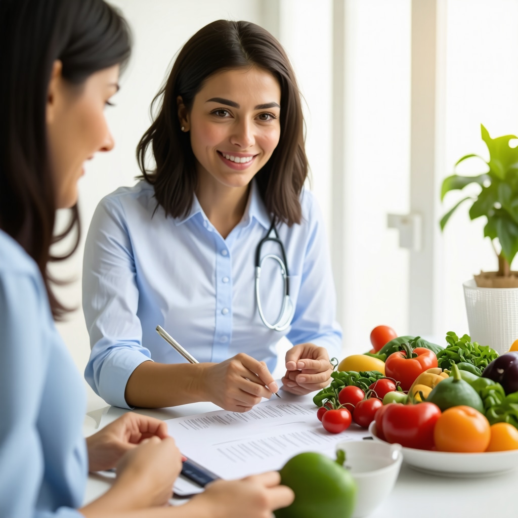 Dietitian providing personalized nutrition advice for Tirzepatide users in a clinical setting