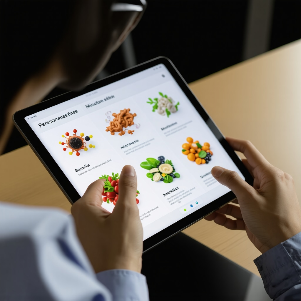 Individual analyzing health data on a digital device, emphasizing personalized medicine in weight management.