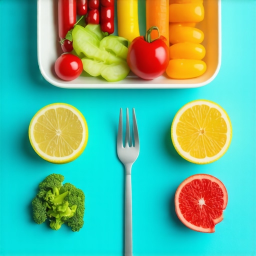 Illustration of a balanced meal plan, medication schedule, and lifestyle activities for long-term weight management