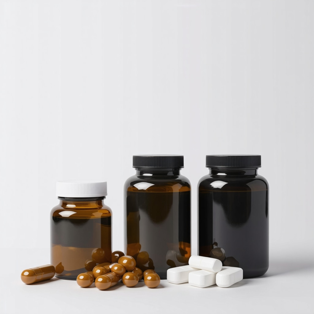 Visual representation of omega-3 capsules, L-carnitine, and fiber supplements supporting pharmacotherapy
