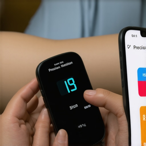 Person monitoring glucose levels and tracking diet with an app for personalized weight loss