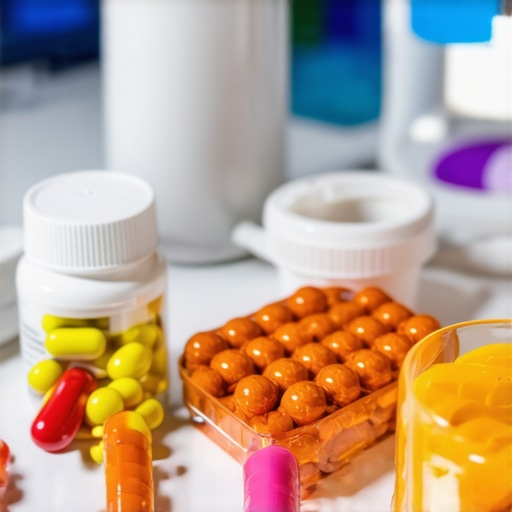 Supplements, phytochemicals, and microbiome testing tools arranged on a desk for health optimization