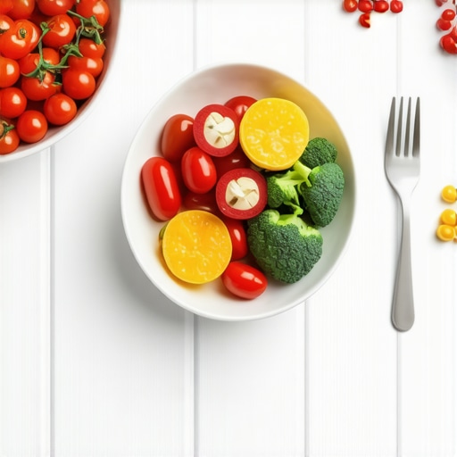 Illustration of a personalized diet plan with nutrient-rich foods and metabolic data visualization.