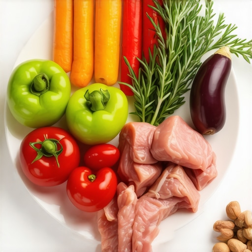 Plate with vegetables, lean proteins, and healthy fats for weight management
