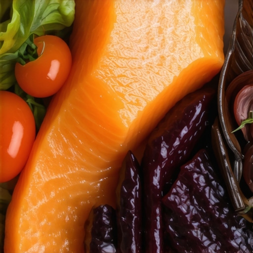 A colorful plate with salmon, quinoa, and leafy greens, representing supportive nutrition for medication users.