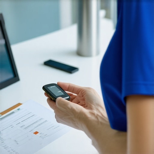 A healthcare professional showing biometric device data to a patient during meal planning.