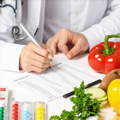 Healthcare professional and patient discussing nutrition plan and medications