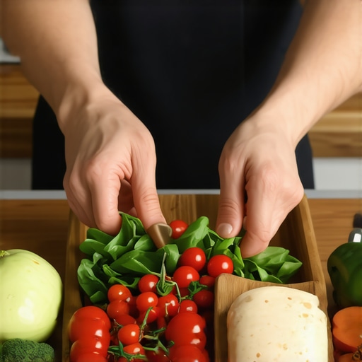 Person preparing healthy meal with vegetables and fats