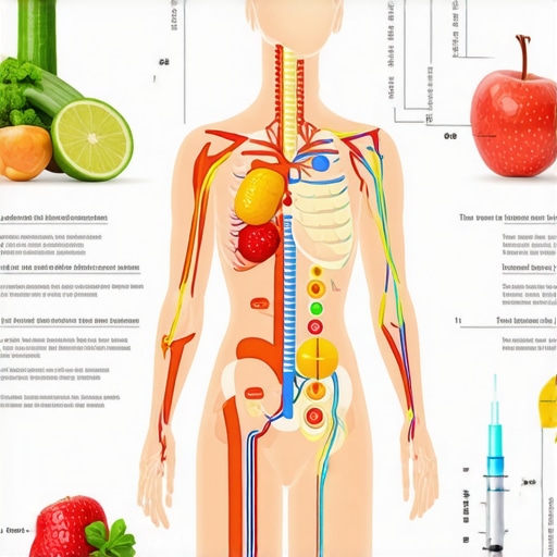 Infographic showing the interplay of genetics, nutrition, and injections in weight management.