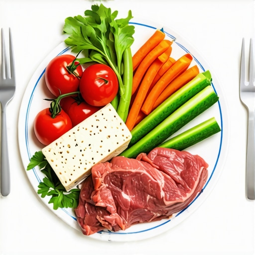 Balanced Nutrition for Weight Loss Plate with healthy foods supporting medication-driven weight loss.