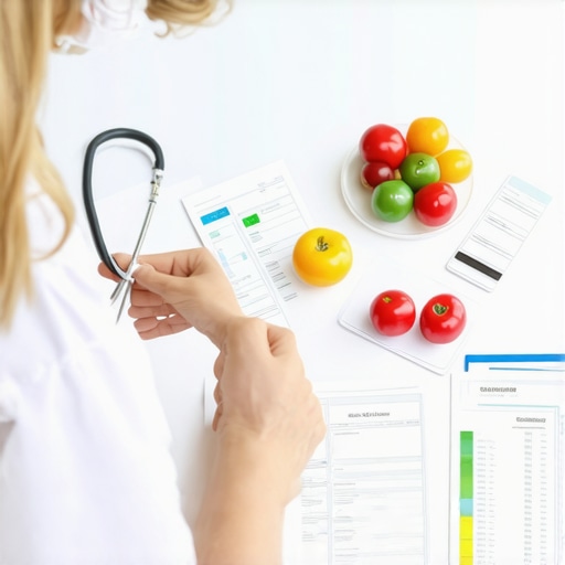 Expert reviewing personalized weight loss plan Doctor analyzing personalized diet and medication plan with charts