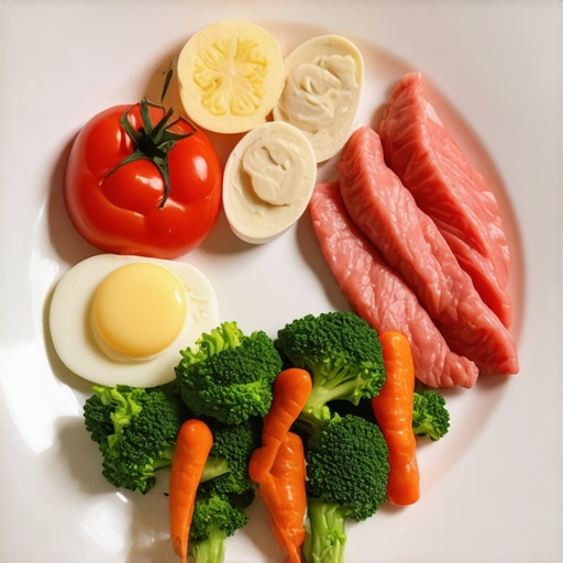 Supportive Nutrition Plate for Weight Loss Balanced meal plate with proteins, vegetables, and fats for weight management.