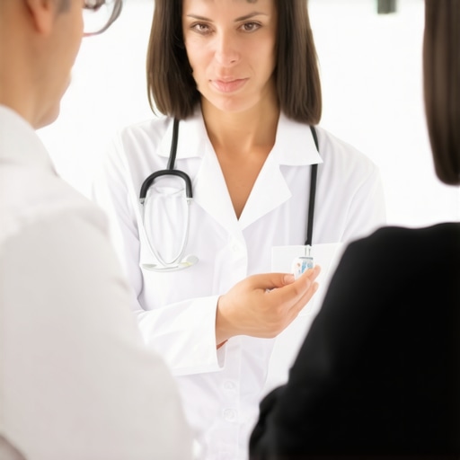 Doctor explaining weight loss medications and diet plans to patient in clinic.