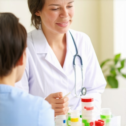 Doctor explaining prescription diet plans to patient in clinic.