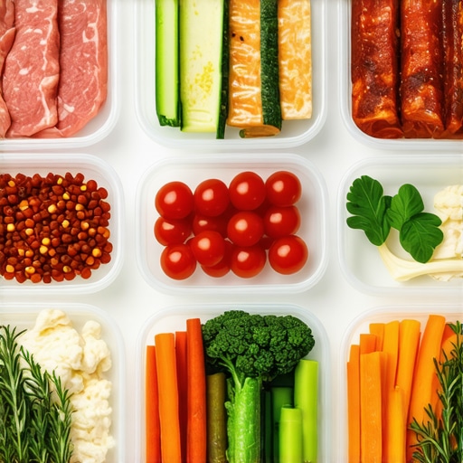 Colorful healthy meal prep with lean meats, vegetables, and herbs for medication-supported weight loss.