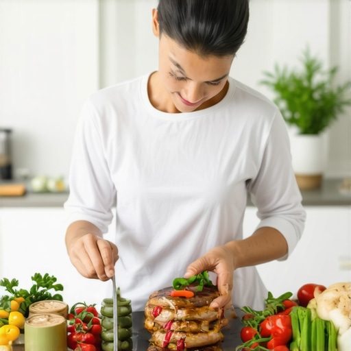 Person chopping vegetables and cooking lean protein for healthy diet