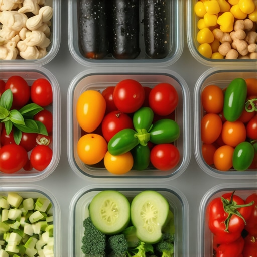 Meal prep containers with vegetables, lean proteins, and grains on kitchen counter