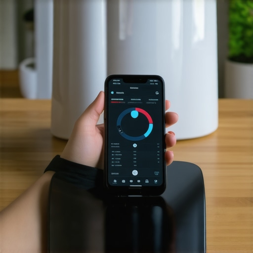 Person measuring body composition with a smart scale and smartphone