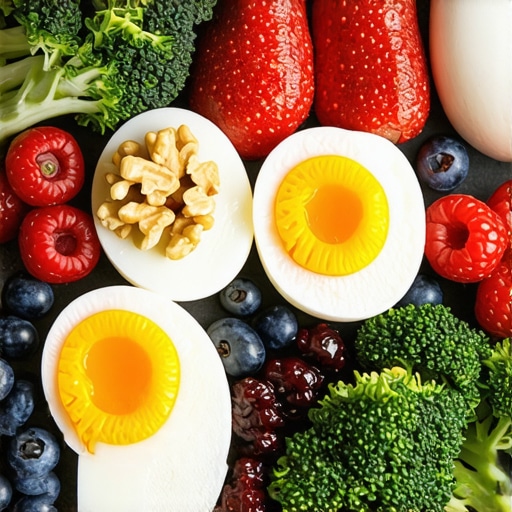 Balanced Breakfast for Weight Loss Plate with eggs, vegetables, berries, and nuts supporting medication effectiveness