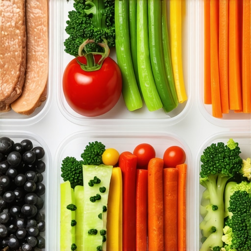 Plate with balanced portion of lean meat, vegetables, and whole grains.