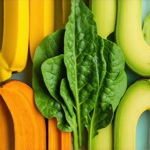 A vibrant assortment of bananas, sweet potatoes, spinach, and avocados on a plate.
